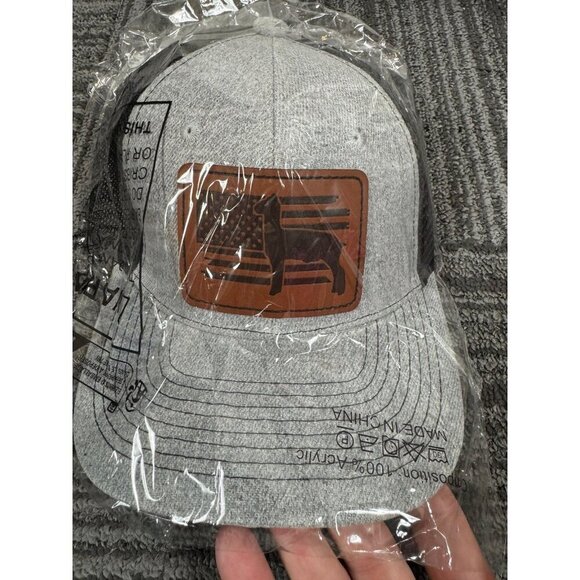 Gray and white trucker cap with raised American flag llama patch. Adjustable - Picture 1 of 4